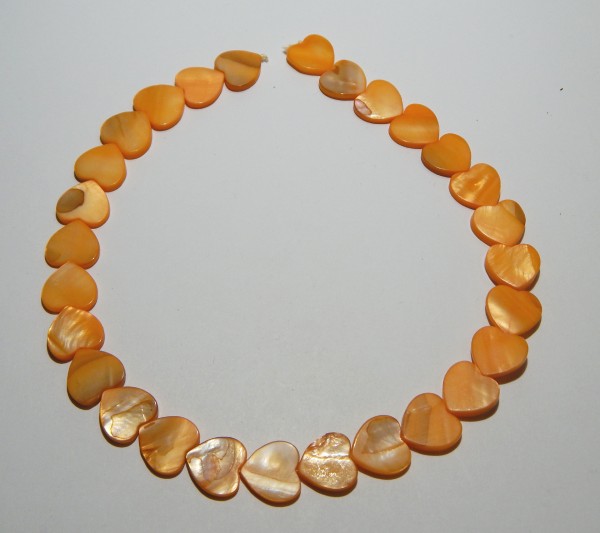 Muschelperlen, Herzen, Orange, 15x15mm
