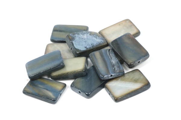 Muschelperlen, Rechtecke, Schwarz, 15x10mm