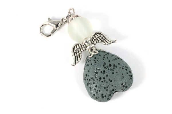 Perlenengel Lavaherz Grau mit weißer transparenter Glasperle