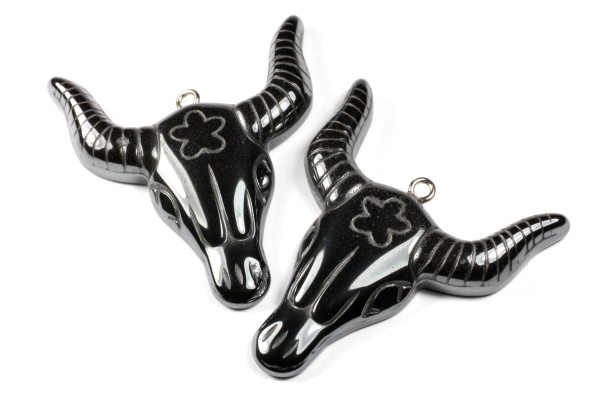Anhänger, Hämatit, Stierkopf, 45x41mm