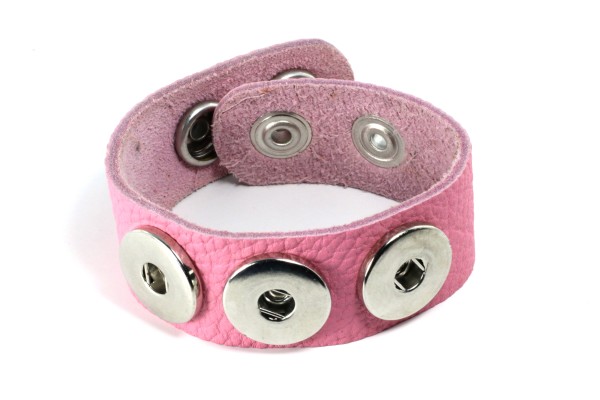Lederarmband für 3 Druckknöpfe, weich, Rosa, 22cm