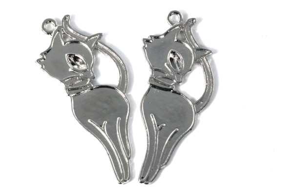 Anhänger, Katze, Nickelfarben, 47x20mm