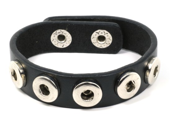 Lederarmband für 5 Mini Druckknöpfe, Schwarz, 18-20cm