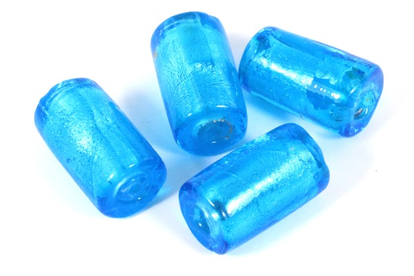 Glasperlen, Silberfolieneinzug, Walze, Blau, 16x10mm