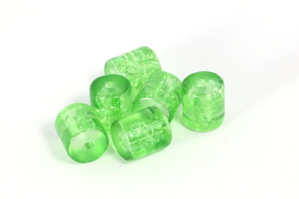 Crackperlen, Walze, Grün, 8x7mm