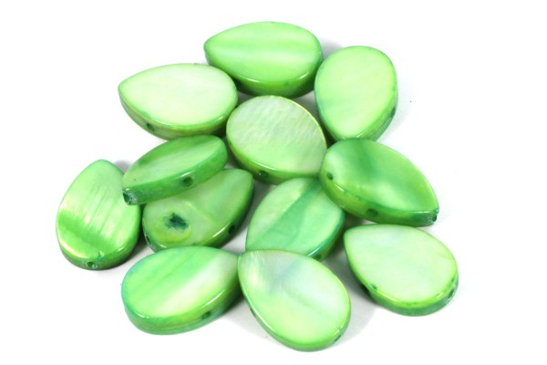 Muschelperlen, Tropfen, Grün, ca. 14x10mm