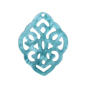 Resin Anhänger Barock Rhombus Atollblau (Blue Atoll), 42 x 32 mm