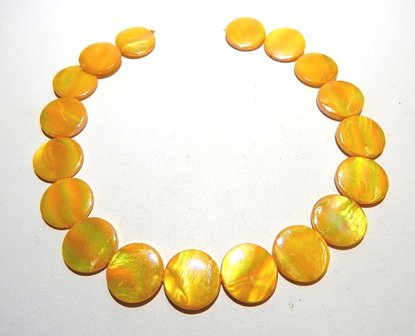 Muschelperlen, Scheiben, Gelb AB, 20mm