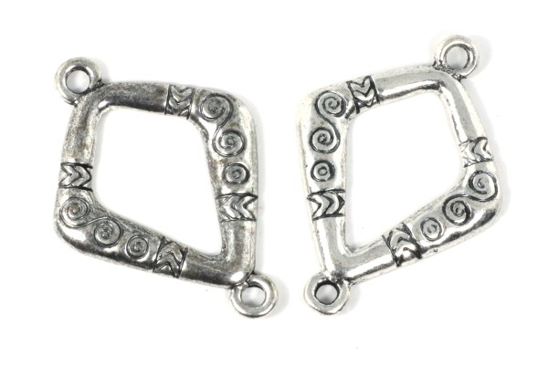 Verbinder, Anhänger, Rhombe mit Verzierungen, Nickelfarben, 36x25mm