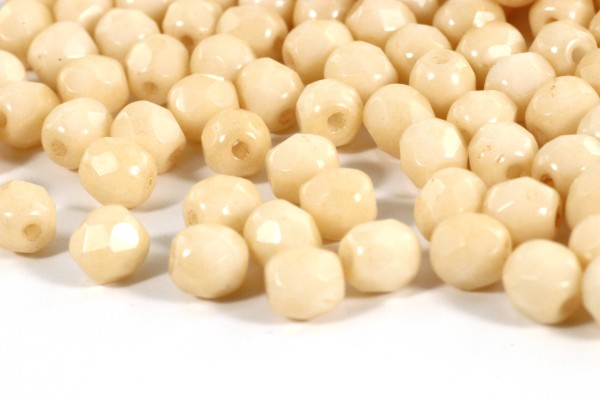 Schliffperlen, Chalk White Champagne Luster, 4mm, 50 Stück