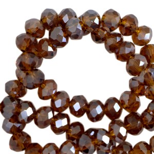Glasschliffperlen, Rondelle, Brown Amber-Pearl Shine coating, 6x4mm