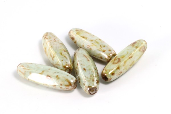 Perlen, böhmisch, Oliven, Naturtöne, Steinoptik, 22x7mm