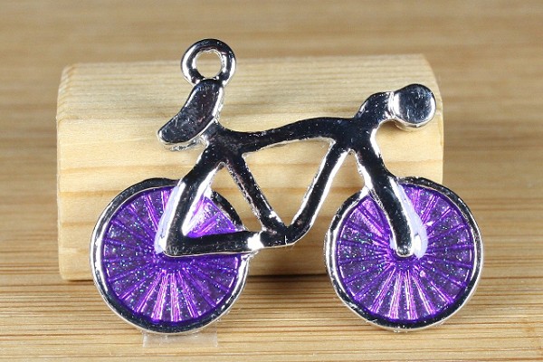 Anhänger, Rad, Epoxyauflage, Lila, 34x27 mm