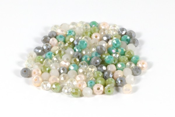 Glasschliffperlen, Rondelle, Grün/Creme-Töne, 125 Stück