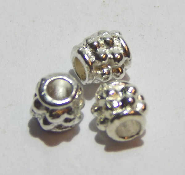 Metallperlen, Tönnchen, Silberfarben, 4mm