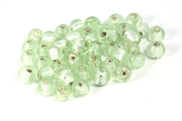 Glasperlen mit Silberfolieneinzug, rund, Hellgrün, 6mm