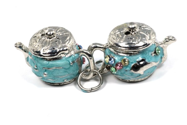 Anhänger, Teekanne mit Strasssteinchen, Türkis, 25x15mm