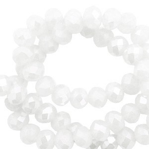 Schliffperlen, Rondelle, White-Pearl Shine coating, 6x4mm