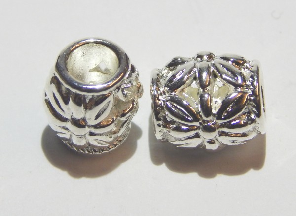 Metallperlen, Tönnchen, Silberfarben, 11x6.6mm