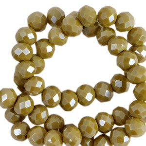 Glasschliffperlen, Rondelle, Olive Green-Pearl Shine coating, 4x3mm