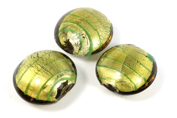 Folienperlen, Goldfolieneinzug, Button, Grün, 20x11mm