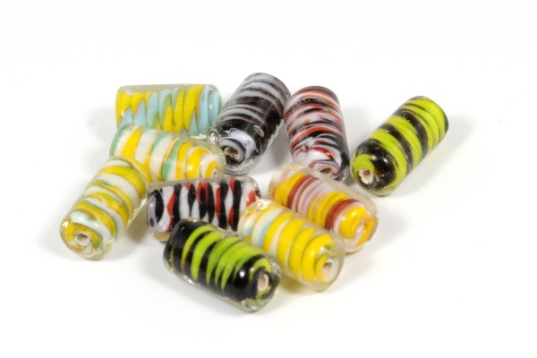 Lampenperlen, Zylinder, Bunt gemischt, 15x8mm