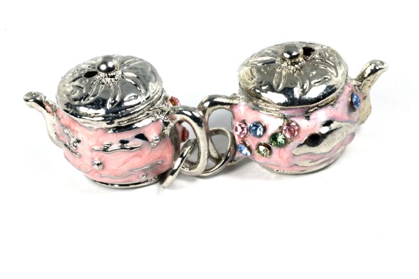 Anhänger, Teekanne mit Strasssteinchen, Rosa, 25x15mm