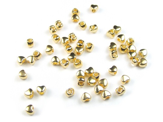Metallperlen, Miniherzen, Goldfarben, 4mm