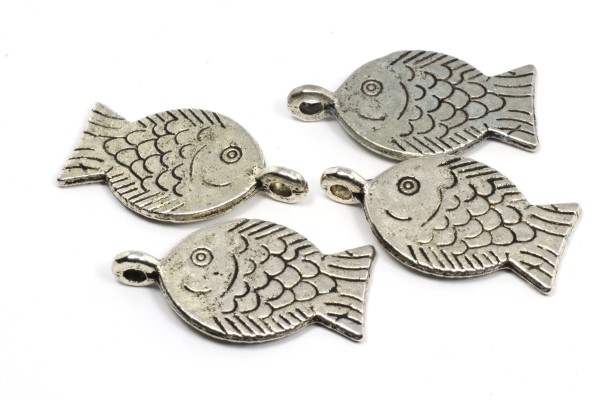 Anhänger, Fisch, Antik Silberfarben, 25x14mm