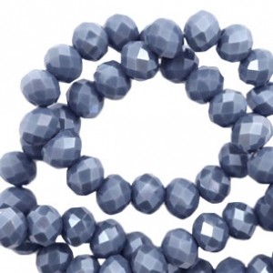 Schliffperlen, Rondelle, Light Denim Blue-Pearl Shine coating, 6x4mm