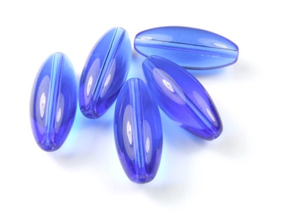 Blaue Glasperlen aus Kristallglas, Oliven, 29 × 12 mm
