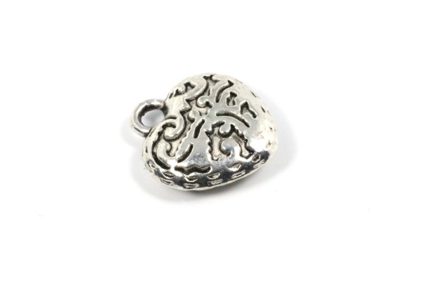 Anhänger, Herz, verziert, Nickelfarben, 11x10mm
