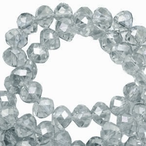 Glasschliffperlen, Rondell, Greige-AB coating, 6x4mm