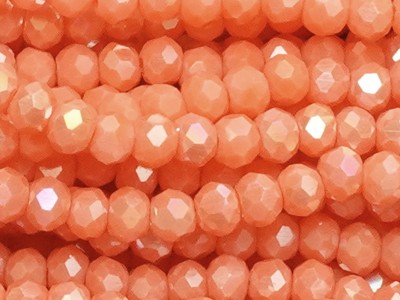 Glasschliffperlen, Rondelle, Koralle AB, 2.1x2.6mm, ca. 150 Stück per Strang