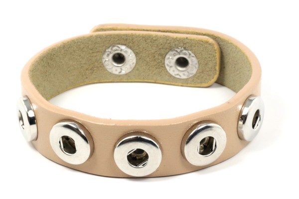 Lederarmband für 5 Mini Druckknöpfe, Beige, 18-20cm