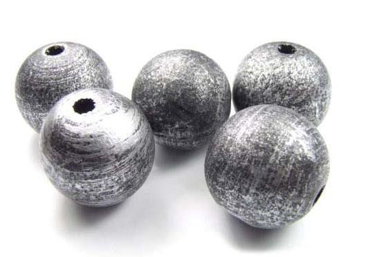 Holzperlen, Silberfarben/Schwarz, Metallic Look, 24mm