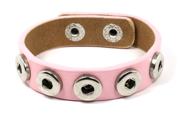 Lederarmband für 5 Mini Druckknöpfe, Rosa,18-20cm