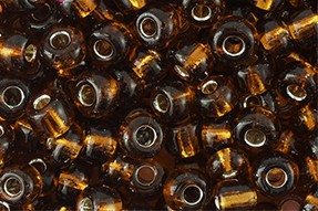 Rocailles, rund, Cognac Brown mit Silberfolieneinzug, 15gr., 6/0, 4mm