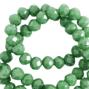 Glasschliffperlen, Rondelle, Cadmium Green-Pearl Shine coating, 4x3mm