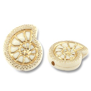 Acrylperlen, Muschel, verziert, Off White-Goldfarben, 18.5x16mm