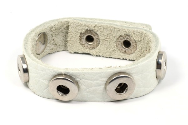 Lederarmband für 5 Mini Druckknöpfe, weich, Weiß, 16-18cm