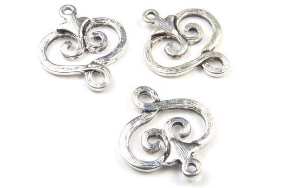 Verbinder, Ranken, filigran, versilbert, 21x18mm