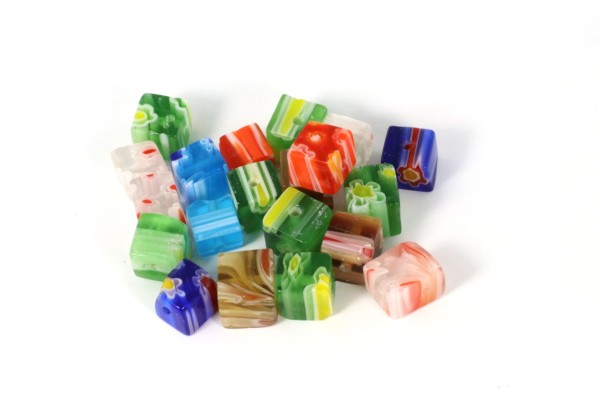 Millefiori, Würfel, Bunt gemischt, ca. 6mm