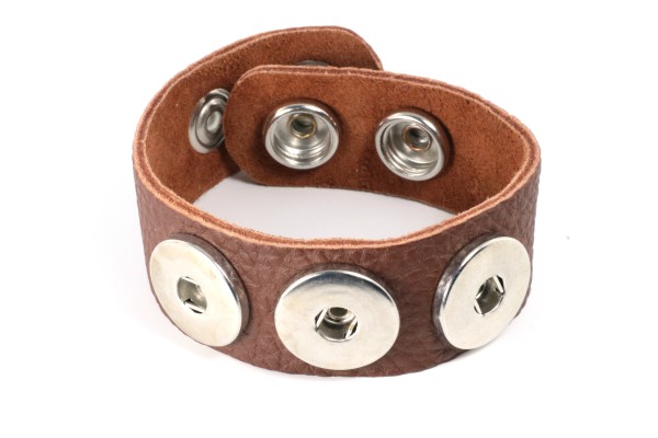 Lederarmband für 3 Druckknöpfe, weich, Dunkelbraun, 22cm