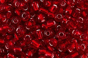 Rocailles, rund, Rot mit Silberfolieneinzug, 15gr, 6/0, 4mm