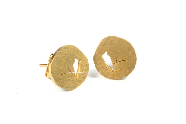 Ohrstecker, Edelstahl, Goldfarben, Vogel auf Zweig, 10mm