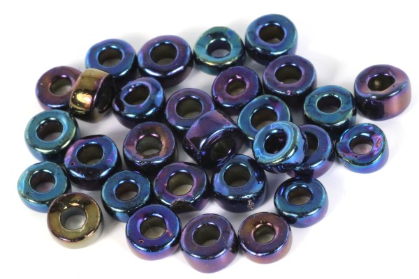 Böhmische Glasperlen, Ringe, Blau/Lila irisierend, 6mm