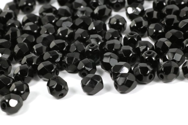 Tschechische Schliffperlen, feuerpoliert, Jet, 4mm, 50 Stück