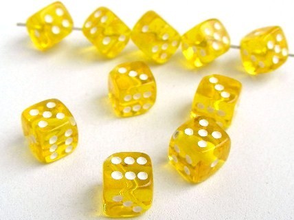 Würfelperlen, transparent, Gelb, diagonal gebohrt, 8x8mm