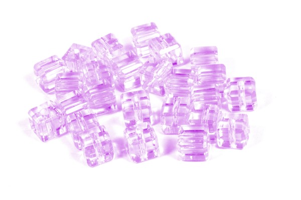 Würfel aus Kristallglas mit Facettschliff, Flieder, 4x4mm